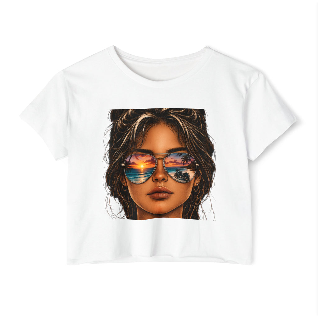 Women's Crop Top — Sunglasses/Motorcyle Sunset Graphic