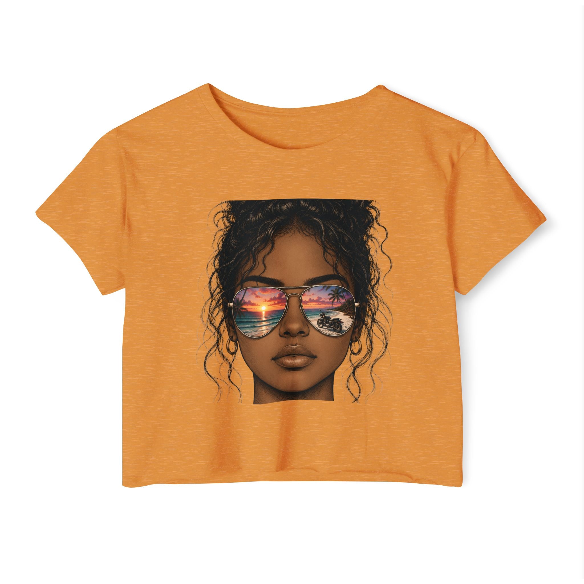 Women's Crop Top — Sunglasses/Motorcycle Sunset Graphic