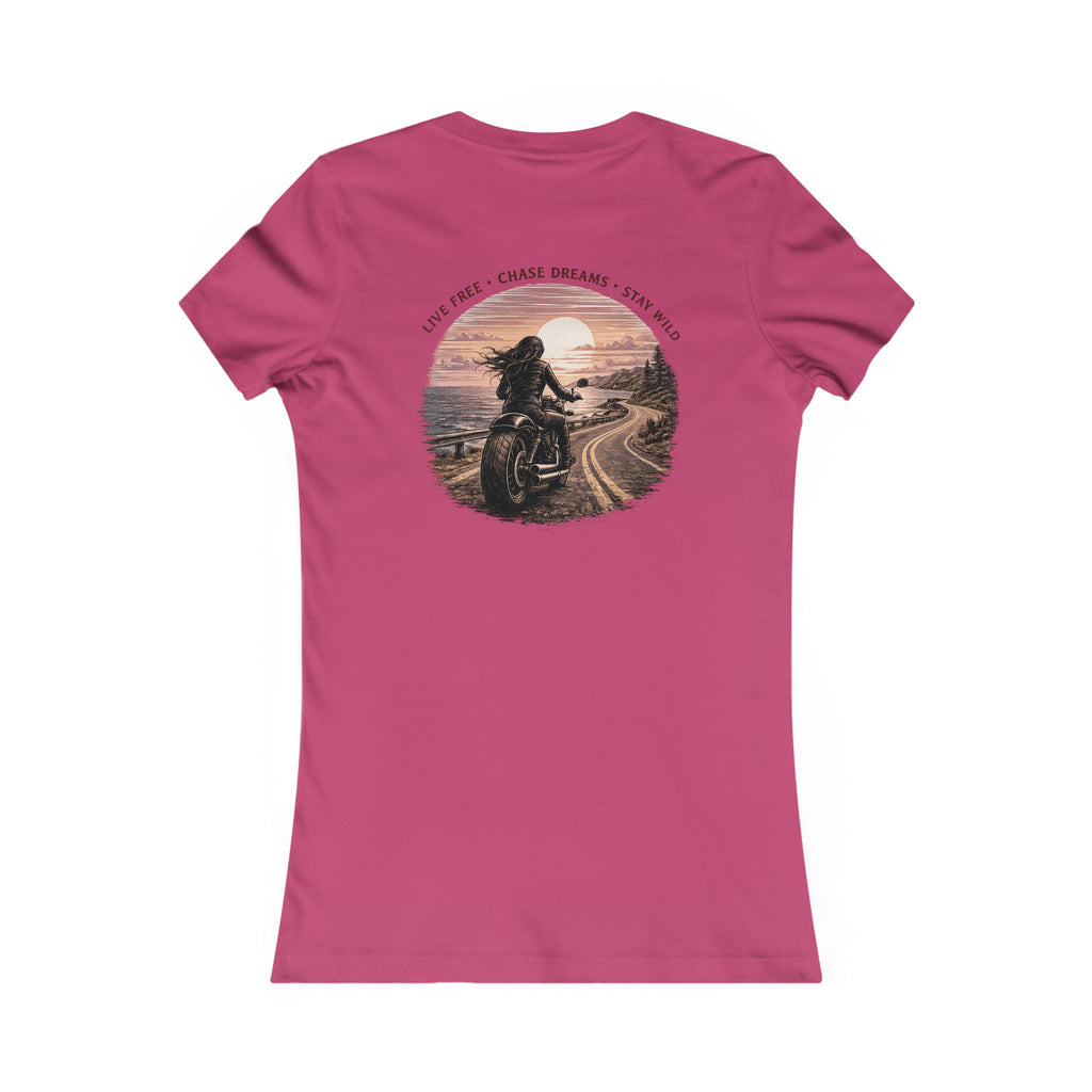 Women's Motorcycle Tee — "Live Free, Chase Dreams" Graphic Shirt