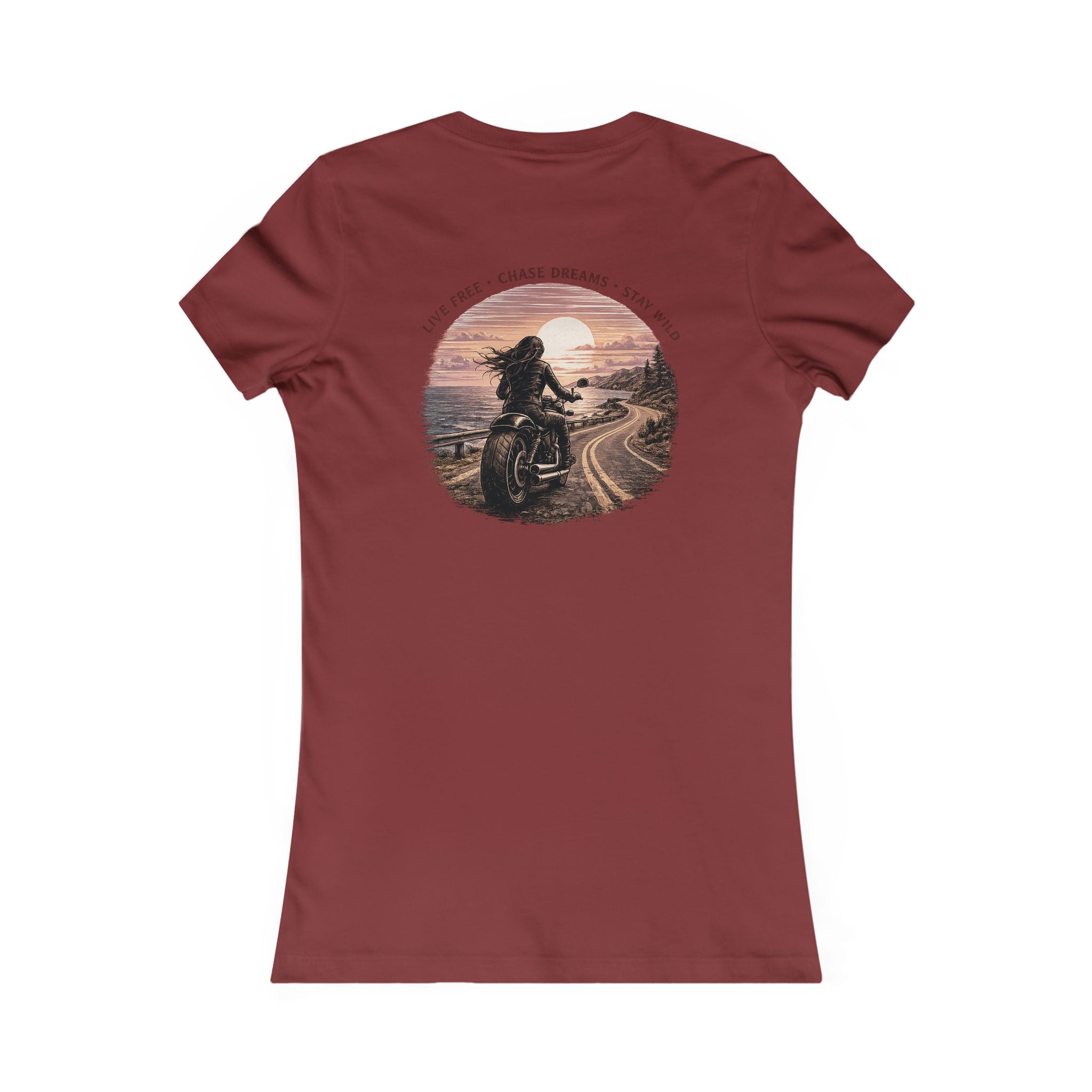Women's Motorcycle Tee — "Live Free, Chase Dreams" Graphic Shirt