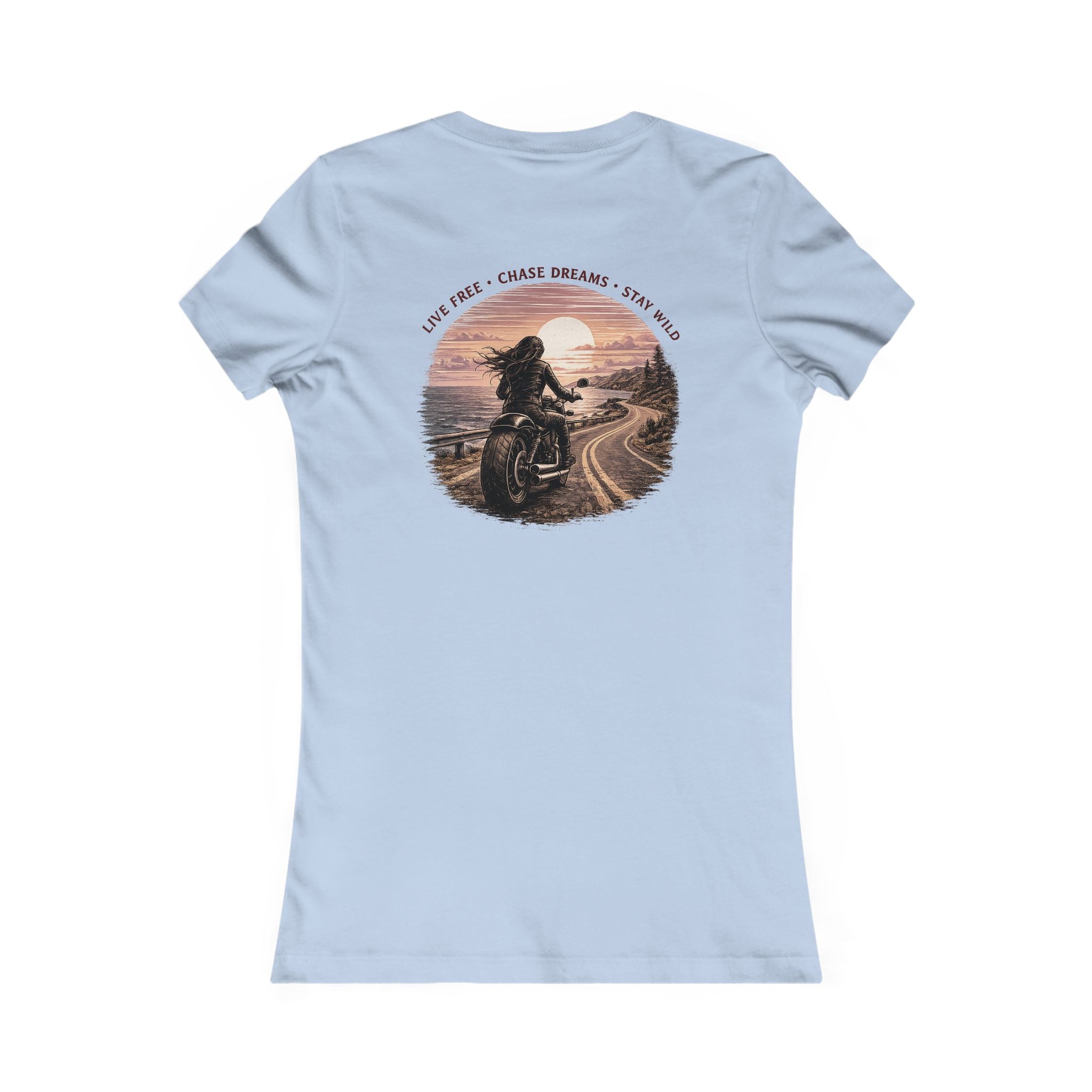 Women's Motorcycle Tee — "Live Free, Chase Dreams" Graphic Shirt