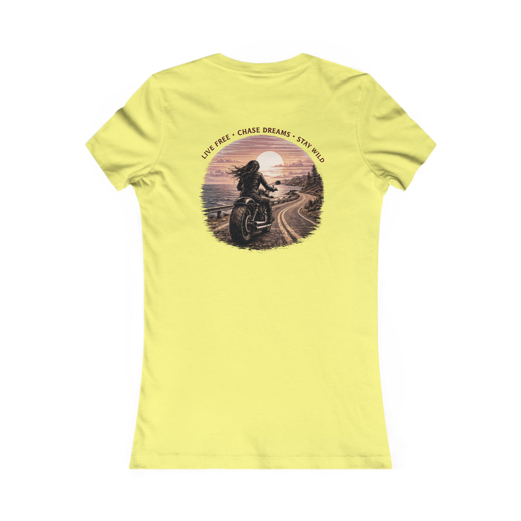 Women's Motorcycle Tee — "Live Free, Chase Dreams" Graphic Shirt