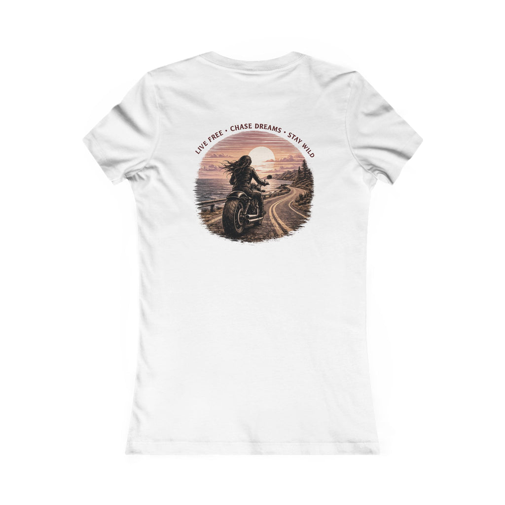 Women's Motorcycle Tee — "Live Free, Chase Dreams" Graphic Shirt