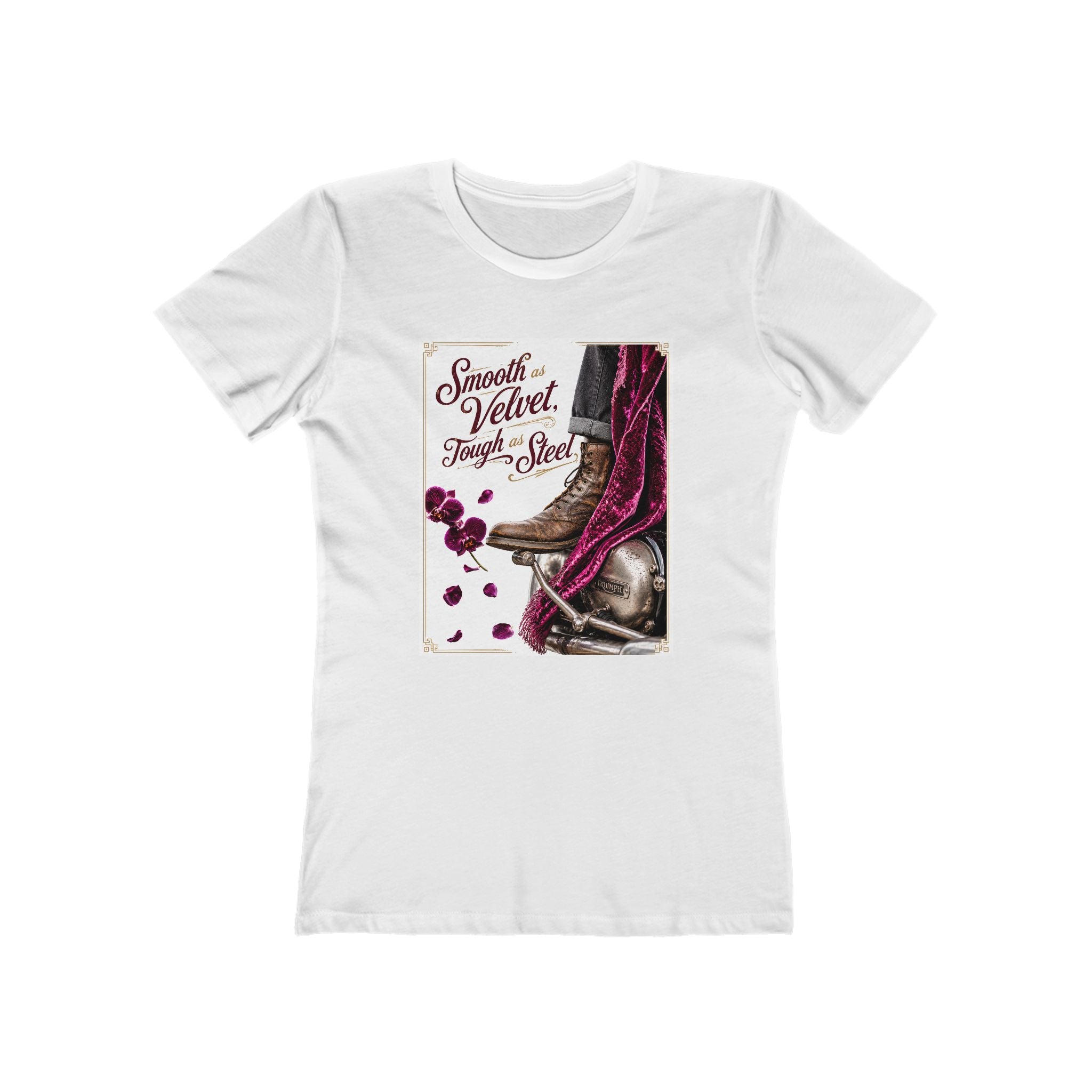 Smooth as Velvet, Tough as Nails- Motorcycle Graphic Tee — Women's Boyfriend T-Shirt
