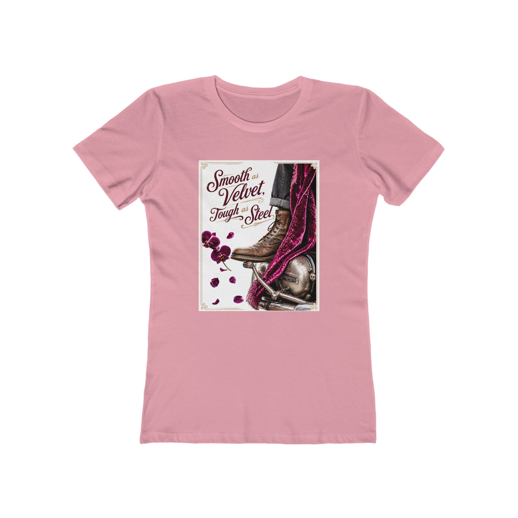 Smooth as Velvet, Tough as Nails- Motorcycle Graphic Tee — Women's Boyfriend T-Shirt